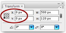 Transform Panel with X and Y settings 0